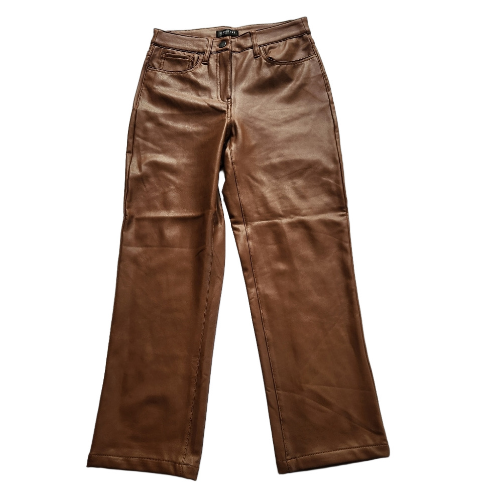 NWT Signature Reitmans Sz.4P brown straight leg highrise vegan leather pants